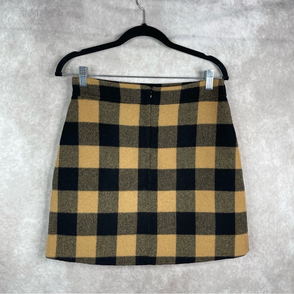 Sandro Wool Blend Check Woven Skirt In Tan Black Multicolor Women's Sz 2 US 6 - Picture 8 of 9